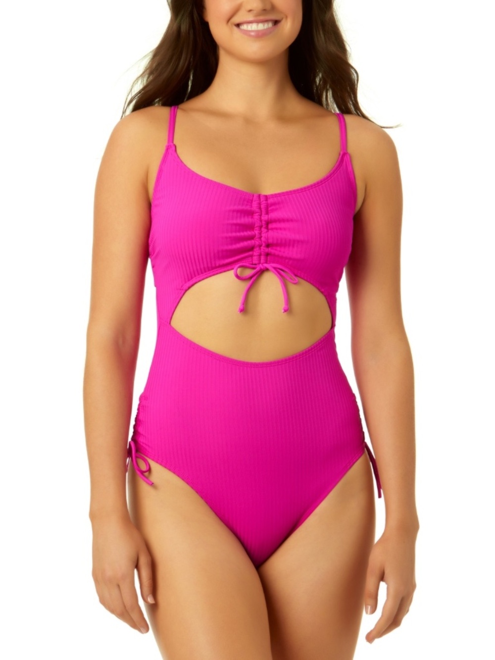 Salt + Cove Juniors' Adjustable-Cinch Ribbed One-Piece Swimsuit, Pink